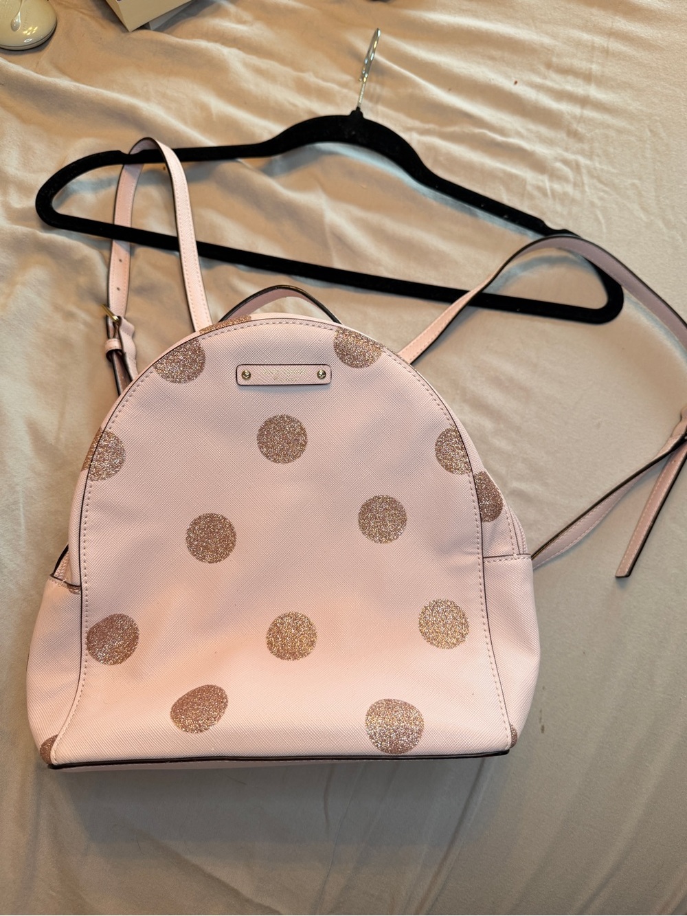 kate spade Light Pink Backpack with Gold Glitter Polka Dots